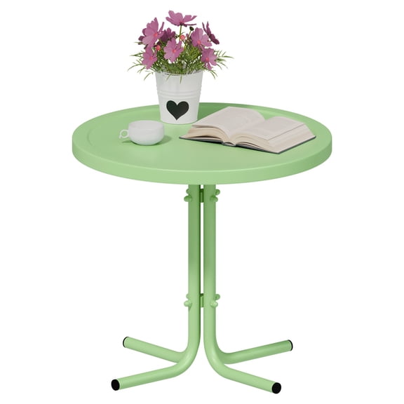FASCK Outdoor Side Table, Round Metal Patio Side Table End Table for Garden, Balcony, Porch and Living Room (Key Lime)