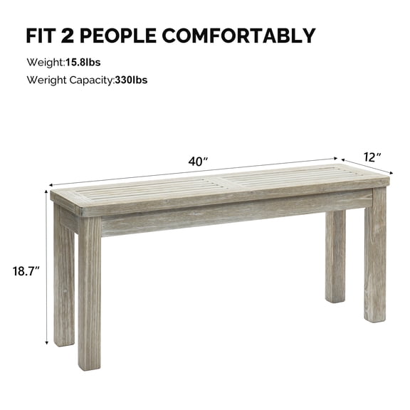 FASCK Outdoor Wooden Bench, 40” Porch Bench Outdoor Backless Garden Bench, Small Outdoor Bench for Deck Patio Entryway,Gray