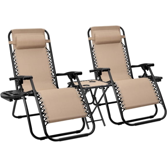 FASCK Patio Zero Gravity Chair Outdoor Folding Recliner Chairs with Table Pool Side Using Lawn Chair Sets with Pillow (Light Beige)