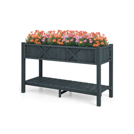FASCK Poly Wood Elevated Planter Box with Legs Storage Shelf Drainage Holes, Outdoor Garden Bed