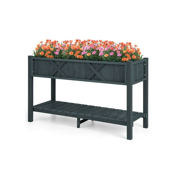 FASCK Poly Wood Elevated Planter Box with Legs Storage Shelf Drainage Holes, Outdoor Garden Bed