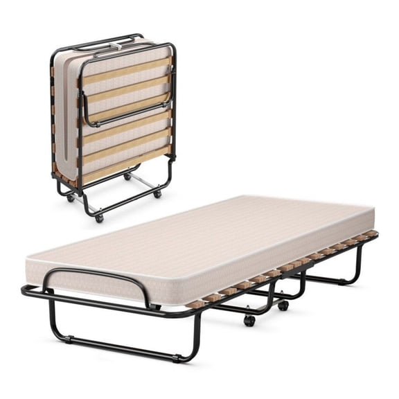 FASCK Portable Folding Bed, Memory Foam Mattress, Sturdy Metal Frame, Foldable Guest Bed for Camping, Travel, Home & Office Use