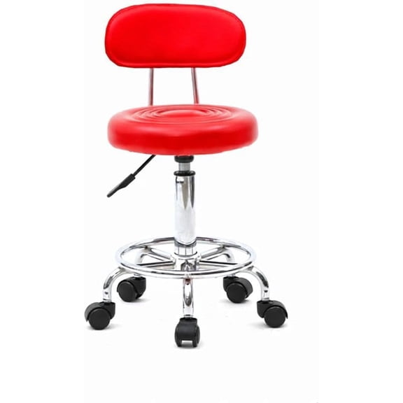 FASCK Round Bar Stool with Lines Rotation Counter Adjustable Height, Modern Bar Stools 360° Swivel PU Leather Armless Bar Chair for Kitchen Dining Living Bistro Spa (Red, Round with line & Back)