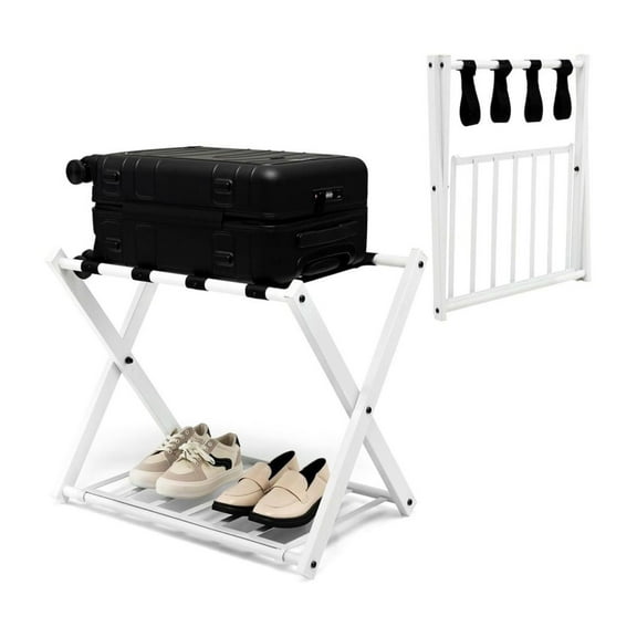 FASCK Set of 2 Folding Metal Luggage Rack & Suitcase Stand, Shoe Racks and Storage Benches, for Bedroom, Closet, Travel Storage Organizer, Portable
