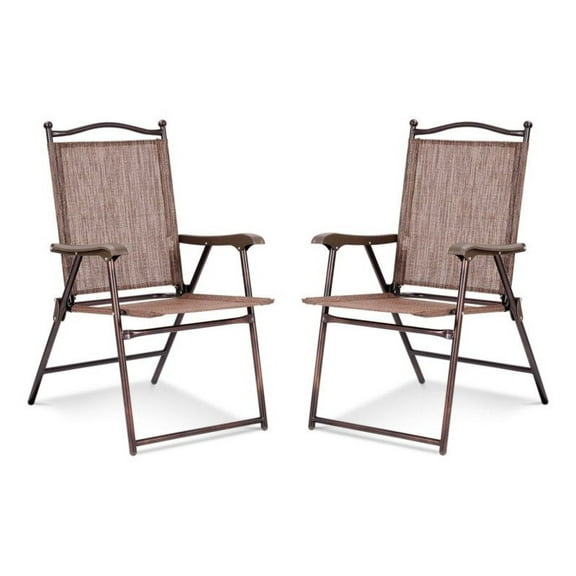 FASCK Set of 2 Patio Folding Sling Back Camping Deck Chairs, Portable Outdoor Chairs for Beach, Garden, Travel, Lightweight & Durable