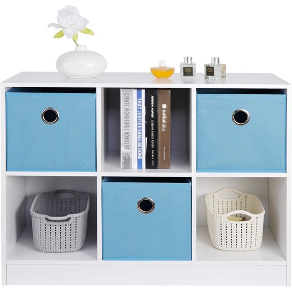 FASCK Storage Shelf Organizer, Wooden Bookshelf System Display Cube Shelves Compartments, W/ 5 Removable Back Panels (White, 6 Cube)