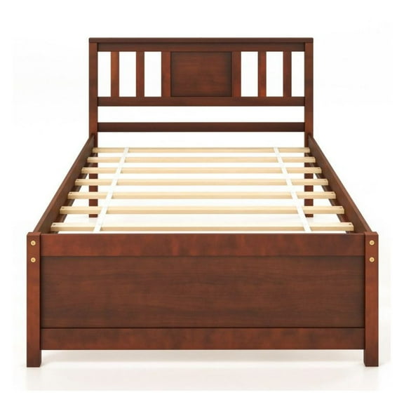 FASCK Wooden Platform Bed, Upholstered Headboard, Wood Slat Support, No Box Spring Needed, Easy Assembly, Modern Bed Frame for Bedroom