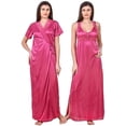 thumbnail image 1 of FASENSE Plus Size Satin Nightwear Sleepwear Full Length nighty with robe set for women OM007, 1 of 1