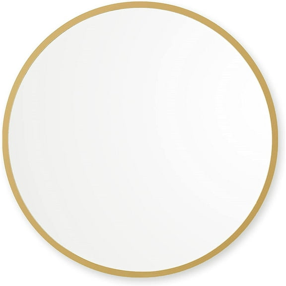 FASHENG 18" Round Matte Gold Rubber Framed Wall Mirror for Bathroom Vanity - Modern, Distortion-Free Reflection