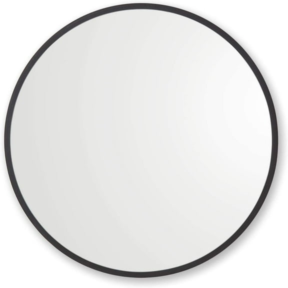 FASHENG 36" Round Black Rubber Framed Wall Mirror for Bathroom Vanity - Modern Design