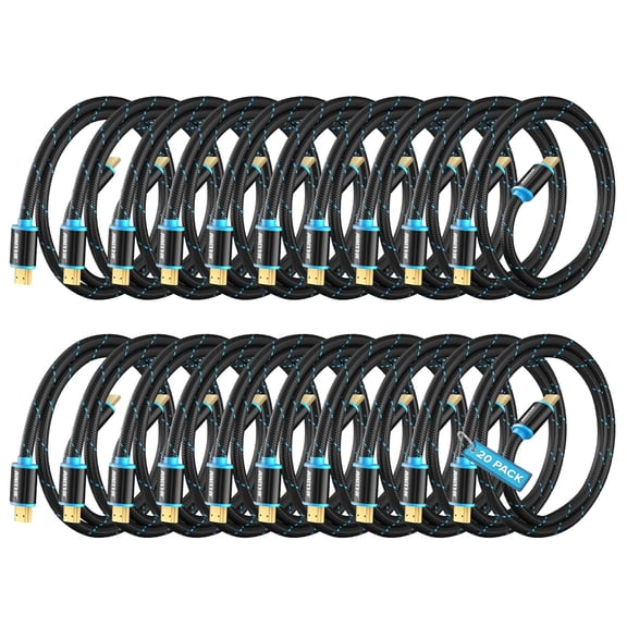 FASHENG 4K HDMI Cable 1ft (20-Pack) Nylon Braided 18Gbps HDMI 2.0 Cord for 4K@60Hz HDR, 3D, 2160p, 1080p, HDCP 2.2, ARC - Monitors, HDTV