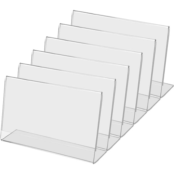 FASHENG 6 Pack 7 x 5 Inch Sign Holder L Shape Counter Side Loading Clear Acrylic Advertisement Holder Literature Flyer Postcard Frame Printed Material Document Display