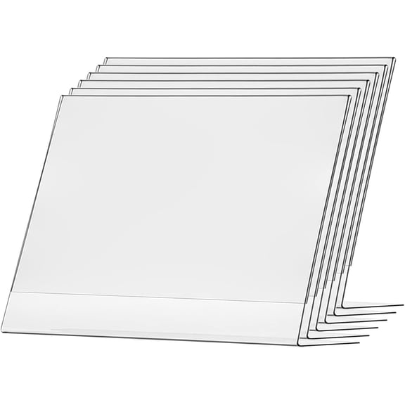FASHENG 6 Pack Acrylic Sign Holder for 14" x 11" Printed Material Landscape Clear Slant Back Plexiglass Countertop Side Load Graphic Image Display Retail Stores Offices and Restaurants
