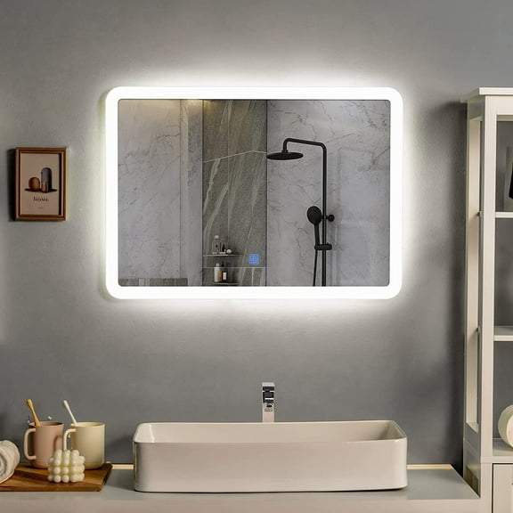 FASHENG Bathroom LED Mirror, Wall-Mounted Makeup Vanity Mirror W/Smart Touch Button, Dimming Function & 3 Colors Temperature, Perfect for Bathroom, Dressing Room, 27.5 x 20