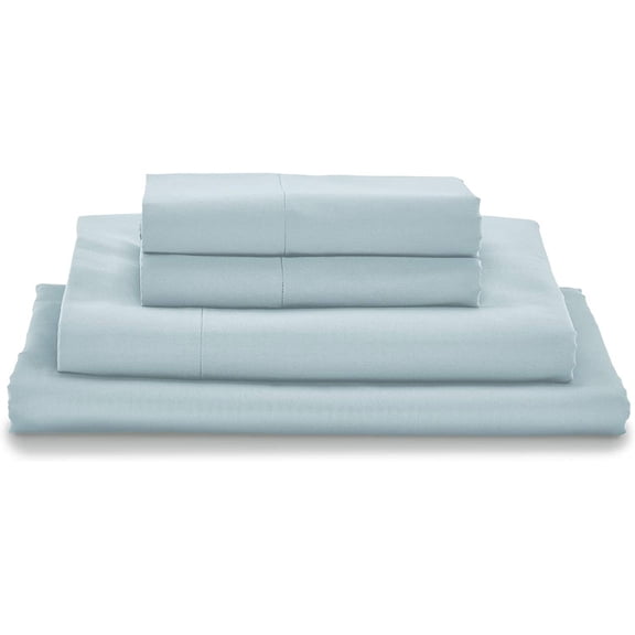 FASHENG Dreams King Bed Sheets, 100% Certified Egyptian Cotton, Deep Pocket, Sateen Weave, Light Blue