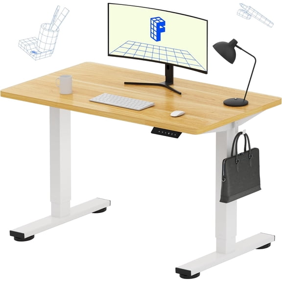 FASHENG Electric Standing Desk 40"x24" Maple - One-Piece, 176LBS, Quiet, 4 Memory Presets for Home Office & Dual Monitors