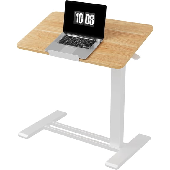 FASHENG H7 PRO Mobile Standing Desk, Adjustable Overbed Table with Wheels, Pneumatic, 55 Tiltable Laptop Cart, Foldable Bedside Table (27.6"W x 15.7"D, Maple)