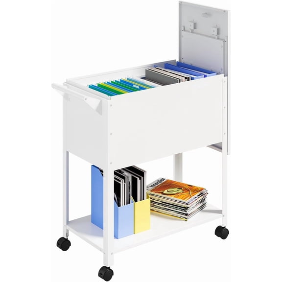 FASHENG Mobile File Cart with Lock, Rolling File Cabinet for Letter/Legal Files, White Metal File Organizer on Wheels