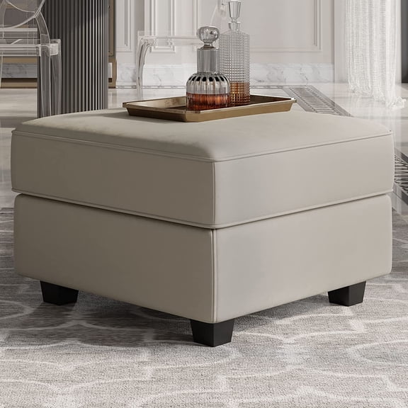 FASHENG Modular Storage Ottoman for Sectional Sofa - Velvet Square Seat Cube, Grey Foot Stool