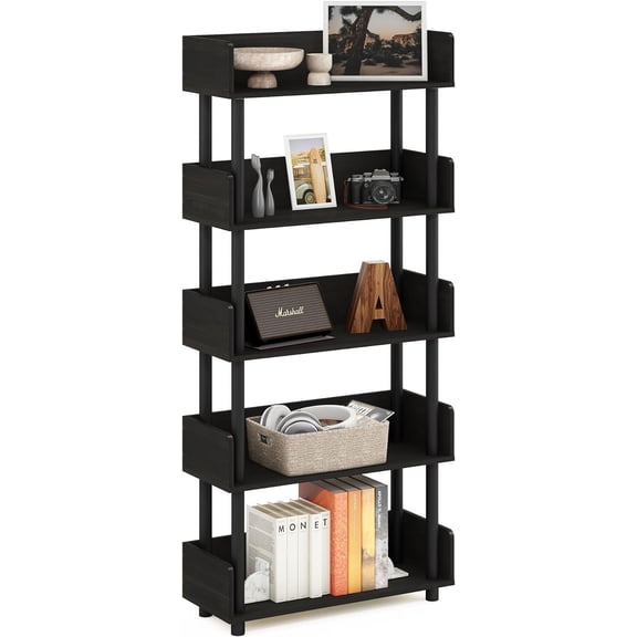 FASHENG TURN-N-TUBE 5-Tier Tall Display Shelf, Modern Storage Bookcase, Open Shelving Unit with Rounded Edges for Living Room, Home Office, Espresso