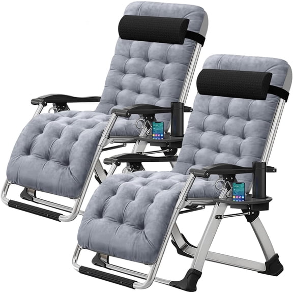 FASHENG Zero Gravity Chair, 440lbs Heavy Duty Recliner w/Cushion, Cup Holder, Headrest  Folding Patio Lounger for Indoor/Outdoor