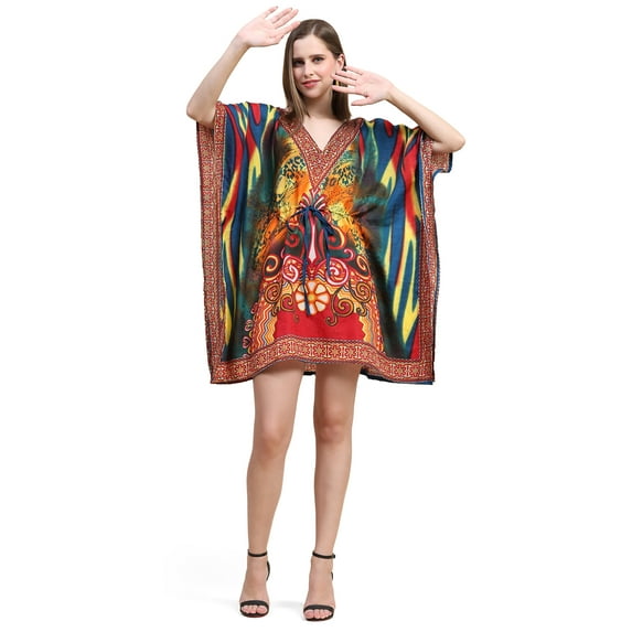 FASHIENT Women Midi Plus Size Polyester Kaftan Caftan Gown Beach Party Casual Dress (Black, One Size)