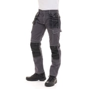 FASHIO FF Mens Construction Pants Utility Tool Pockets Carpenter Cordura Knee Reinforced Work Wear Safety Trousers B2 Gray W38-L30