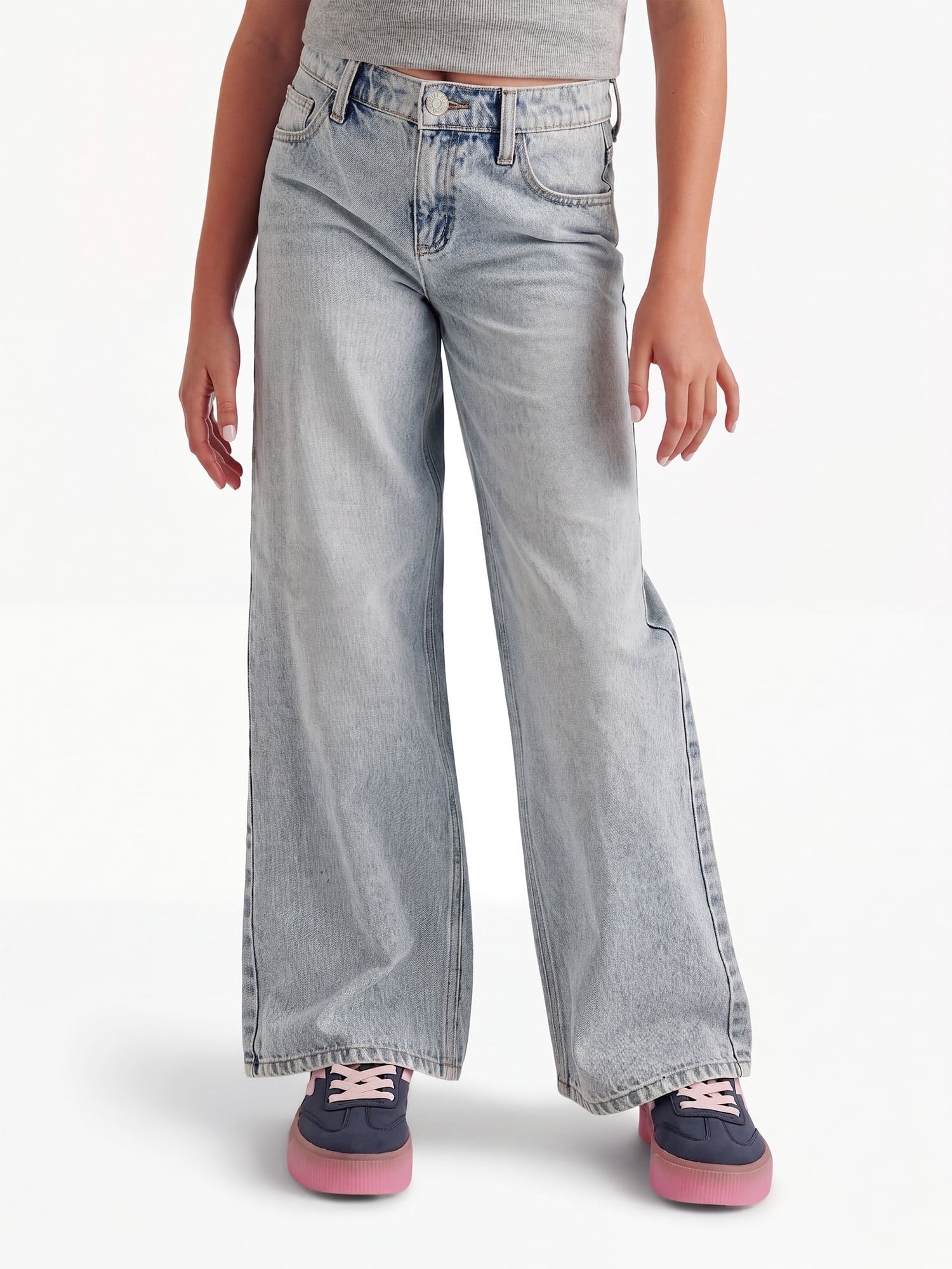 Justice Girls Wide Leg w/ Rhinestones at Waist Jeans, Sizes 6-18, Slim & Plus