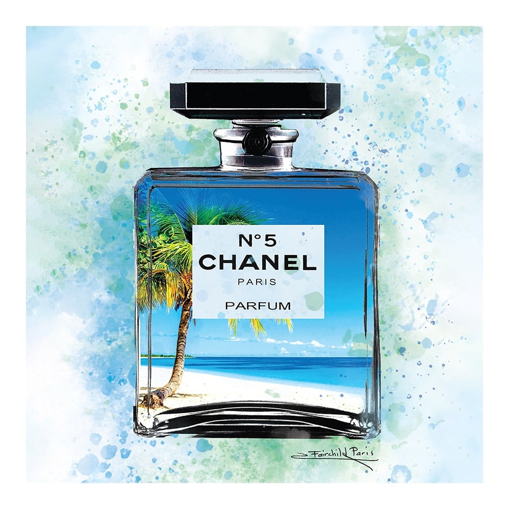 FASHION GLAM PERFUME BOTTLE BEACH SCENE - 14"x14" Canvas Artwork - Multi-Color 30 x 30