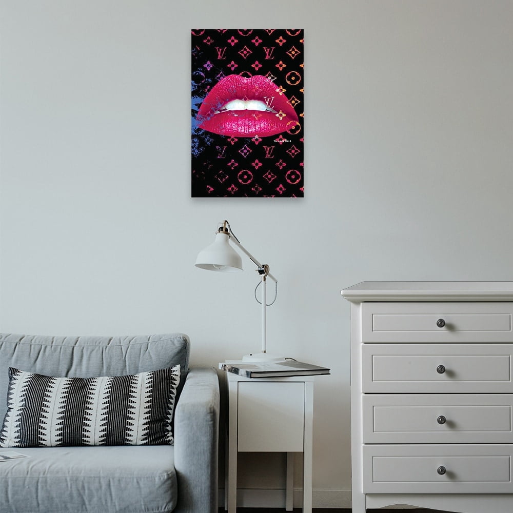 FASHION GLAM SPARKLING PINK LIPS - 14"x14" Canvas Artwork - Multi-Color 16 x 20