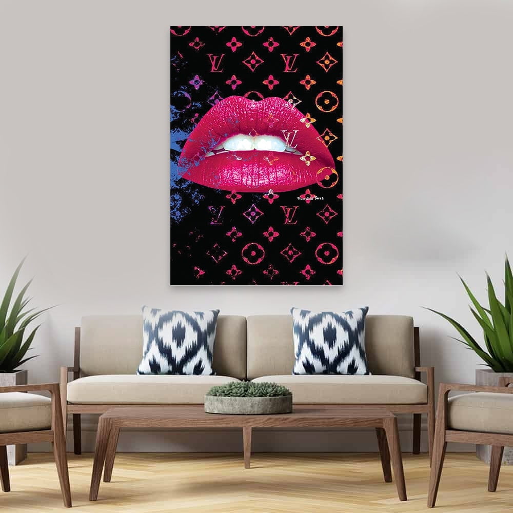 Fashion Glam Sparkling Pink Lips 20" x 30" Canvas Wall Art