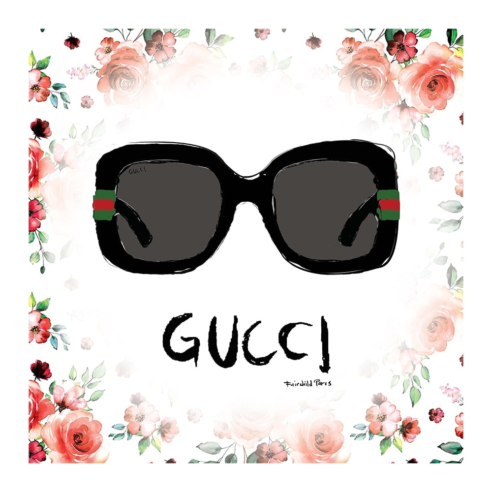 FASHION GLAM SUNGLASSES FLOATING IN FLOWERS - 14"x14" Canvas Artwork 30 x 30