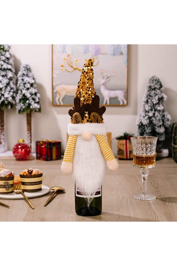 Sequin Pointed Hat Wine Bottle Cover (Gold, OneSize)