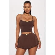 FASHION NOVA PRETTY GIRL SKIRT SET - CHOCOLATE - SIZE WOMEN S - CHOCOLATE