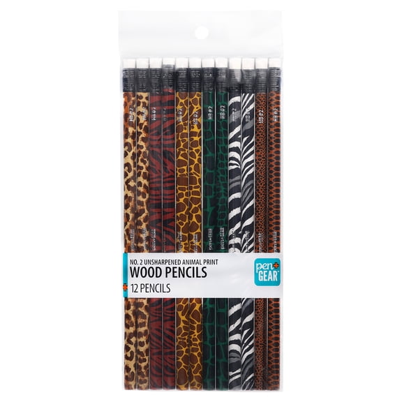 Pen+Gear Animal Print Wood Pencils, #2 HB, Multicolor, 12 Count