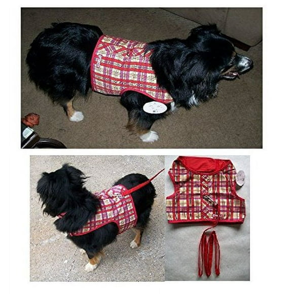 FASHION PRINT No Choke XL Harness Vests For Dogs - Smaller Dog Vest Harnesses(Tartan - Red Plaid)