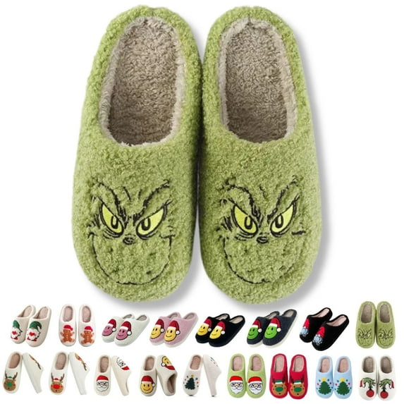 CHICVOMEY Christmas Slippers for Women Men Cute Cartoon Winter Soft Cozy Home Non-Slip Soft Plush Slip-on Wool Lined House Shoes