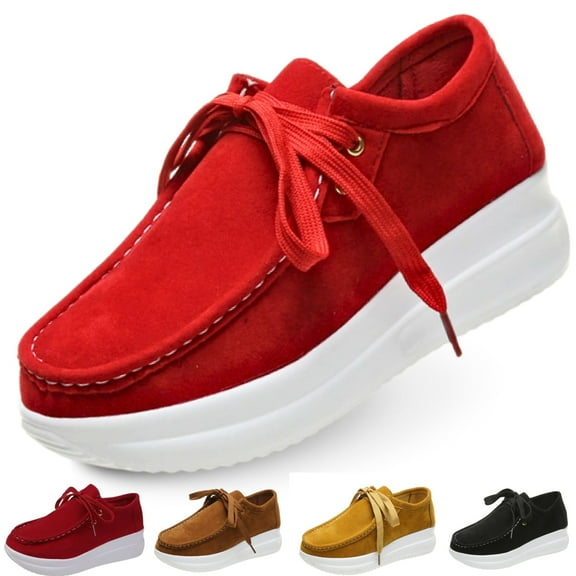 PPCHVOMEY Loafers for Women Platform Work Loafers Shoes Oxford-Inspired Lace Up Shoes with Memory Foam Non-Slip Sole Suede Upper for Casual Office Walking