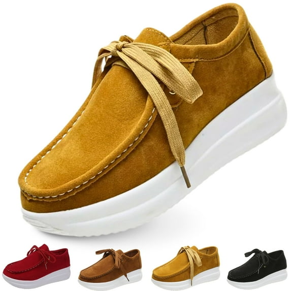 PPCHVOMEY Loafers for Women Platform Work Loafers Shoes Oxford-Inspired Lace Up Shoes with Memory Foam Non-Slip Sole Suede Upper for Casual Office Walking