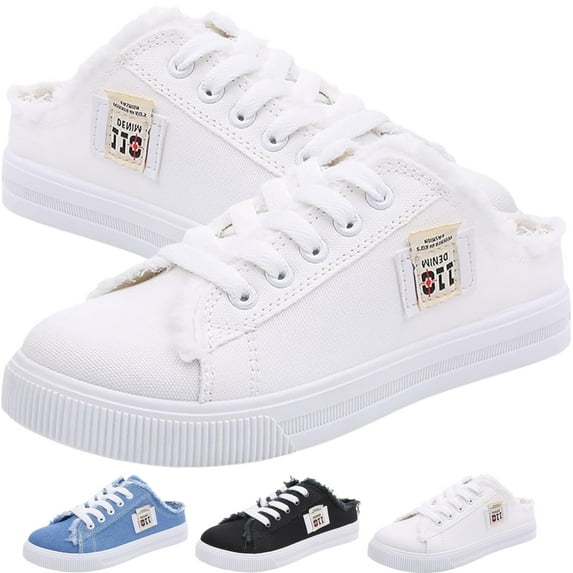 CHICVOMEY Canvas Slip On Tennis Shoes for Women Lightweight & Breathable Mules Comfort Fashion Tennis Shoes Sneakers for Casual Walking & Work