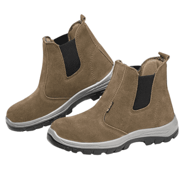 PPCHVOMEY Men's cowhide breathable steel toe cap anti smashing and puncture wear-resistant solid bottom welding work shoes