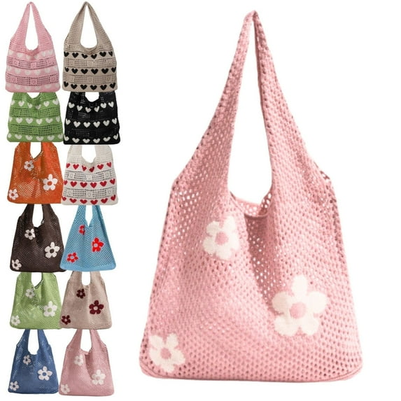 CHICVOMEY Crochet Shoulder Bag for Women Boho Mesh Beach Bag for Women Tote Bags with Sand-proof Fold-able for Vacation Pool & Farmers Market