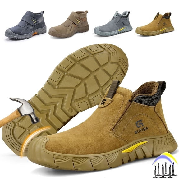 CHICVOMEY Slip-On Steel Toe Shoes for Men's Work Shoes Non-Slip Work Boots Lightweight Puncture-Proof Fireproof Safety Footwear for Men's Work & Safety Shoes