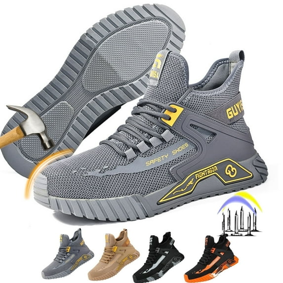 CHICVOMEY Slip-Resistant Work Shoes for Men Non-Slip Work Shoes Lightweight Safety Sneakers Comfortable Puncture-Proof Indestructible Work Steel Toe