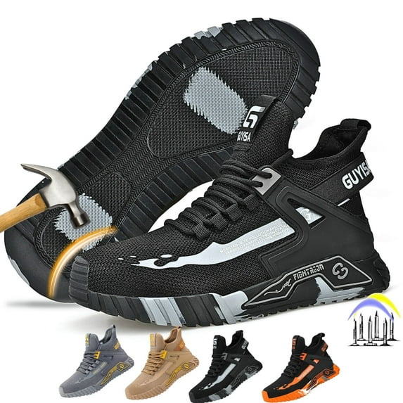 PPCHVOMEY Slip-Resistant Work Shoes for Men Non-Slip Work Shoes Lightweight Safety Sneakers Comfortable Puncture-Proof Indestructible Work Steel Toe