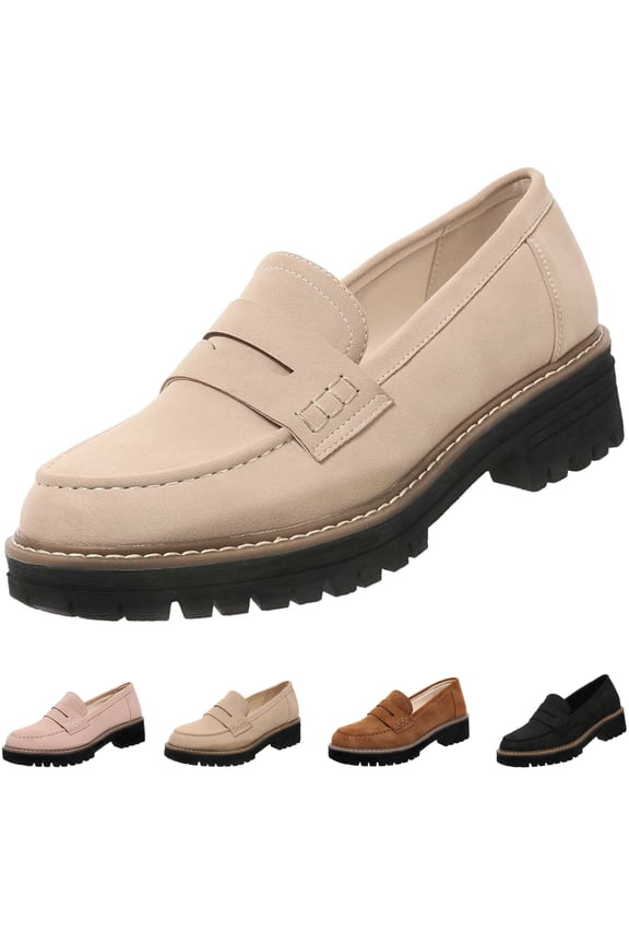 Vintage Penny Loafers for Women Slip On Platform Shoes with Lug Sole Arch Support Comfort Non-Slip Work Shoes for office Business Casual