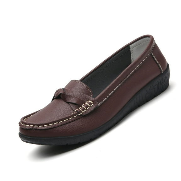 PPCHVOMEY Women's Comfort Leather Loafers - Slip-On Walking Shoes with Arch Support, Non-Slip Soft Sole for Nurses, Work and Travel