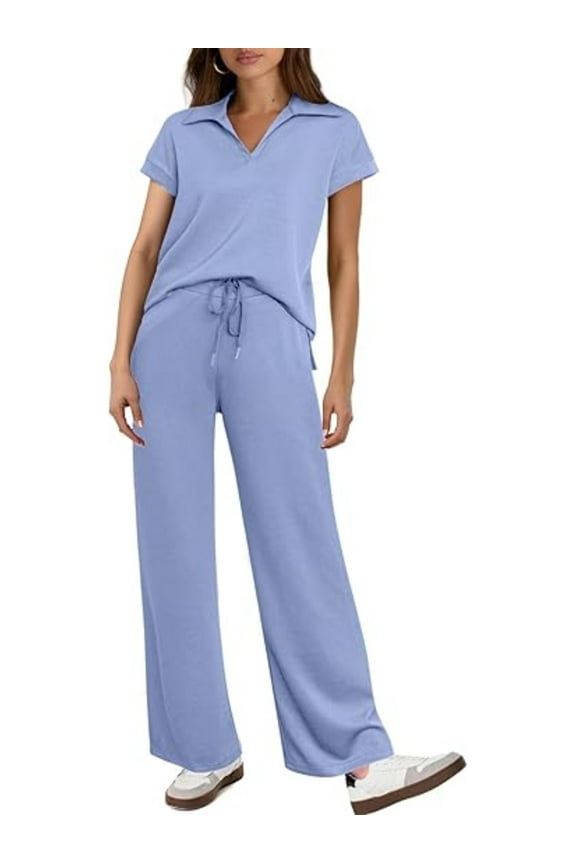 Workout Sets for Women Lounge Set Short Sleeve Polo Top&Long Pant Tracksuit Travel Lounge Matching Outfit S-XXXL