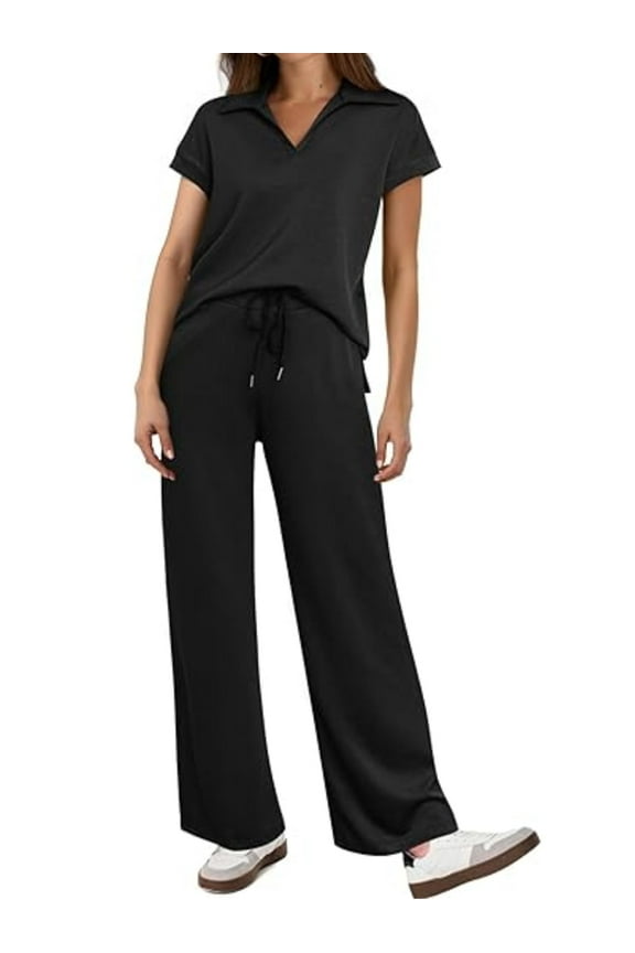 Workout Sets for Women Lounge Set Short Sleeve Polo Top&Long Pant Tracksuit Travel Lounge Matching Outfit S-XXXL