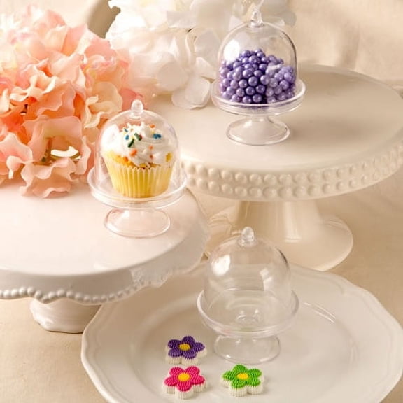 FASHIONCRAFT 6793 Clear Plastic Medium Mini Cake Stands, Candy Containers, Party Favors, Set of 60